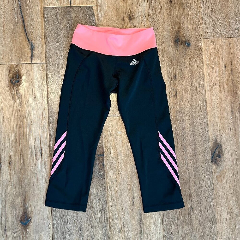 Adidas Leggings Dark Gray with Pink Trim TWO Pairs Size S - Picture 2 of 6